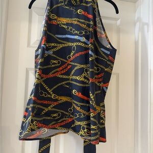 1901 Gold and Blue Chain Pattern Top